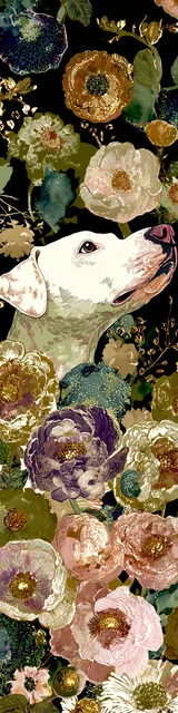 Free printable dog bookmark featuring white labrador with fancy background